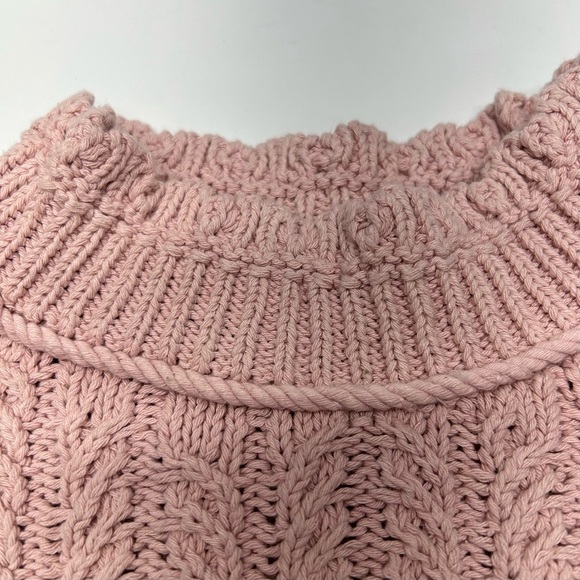 Anthropologie Pink and Cream Mock Neck Cable Knit Sweater XS COTTON - Picture 6 of 15